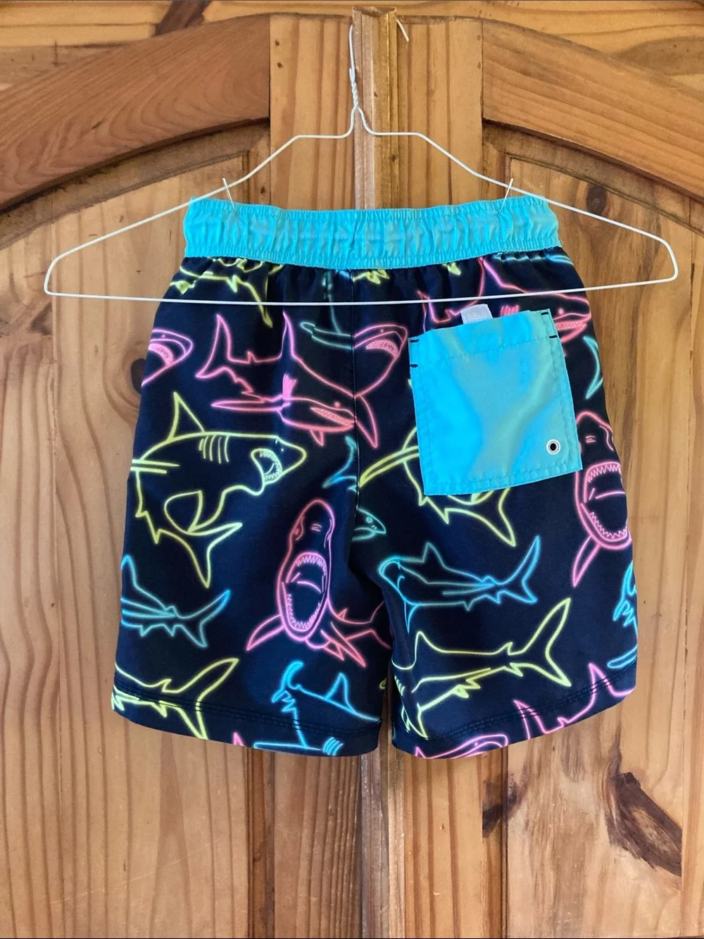 Boys Gymboree neon pink blue sharks swim shorts size M (7/8)